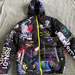 Reason Clothing Men Galaxy/Space Print Puffer Jacket